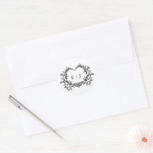 Minimalistisch Monogram Calligrafie Crest Bruiloft Ronde Sticker