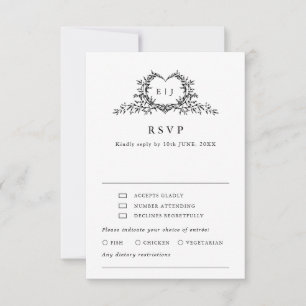 Minimalistisch Monogram Calligrafie Wapenschild Ma RSVP Kaartje