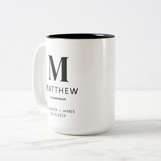 Minimalistisch Monogram Custom Groomsman Gift Eenv Tweekleurige Koffiemok (Voorkant links)