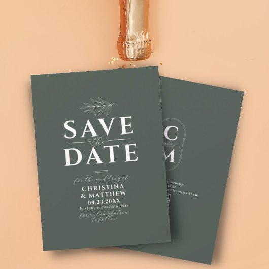Minimalistisch Monogram Donker Bos Groen QR Code Save The Date