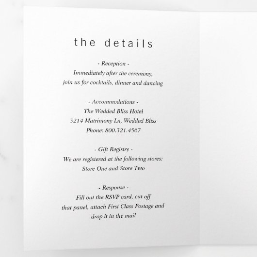 Minimalistisch Monogram Eenvoudige Moderne Bruilof Drieluik Uitnodiging (Binnenzijde eerst)