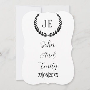 Minimalistisch monogram elegant zwart-wit bruiloft save the date