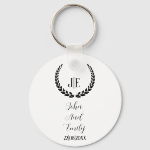 Minimalistisch monogram elegante zwart-witte bruil sleutelhanger