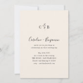 Minimalistisch monogram Floral Ivory Cream Wedding Kaart (Voorkant)