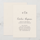 Minimalistisch monogram Floral Ivory Cream Wedding Kaart (Voorkant / Achterkant)