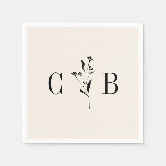 Minimalistisch monogram Floral Ivory Cream Wedding Servet (Voorkant)