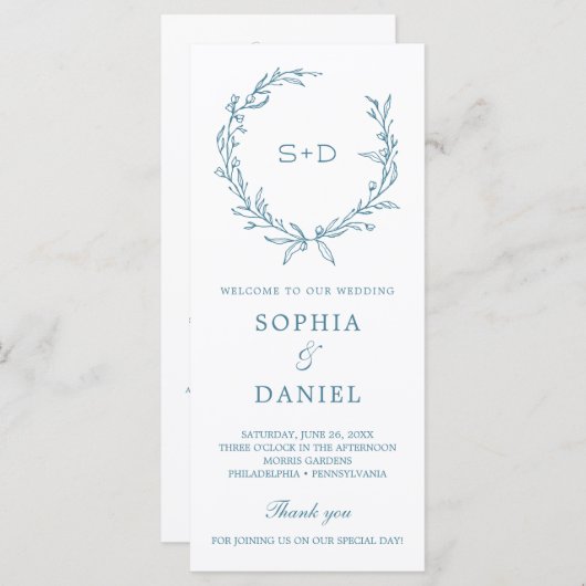 Minimalistisch Monogram formeel Weddenschap Progra (Voorkant / Achterkant)