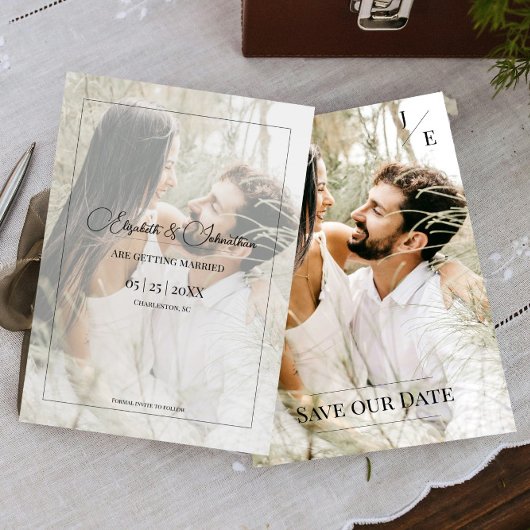 Minimalistisch monogram foto | Zwart Save The Date