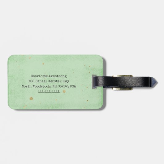 Minimalistisch Monogram Gold Sage Green Vliegtuig Bagagelabel (Achterkant horizontaal)