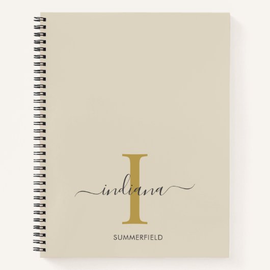 Minimalistisch Monogram Goud Grijze Script Naam Notitieboek (Voorkant)
