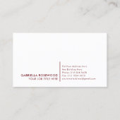 Minimalistisch Monogram Goud Lijst Rood Maroon Visitekaartje (Achterkant)