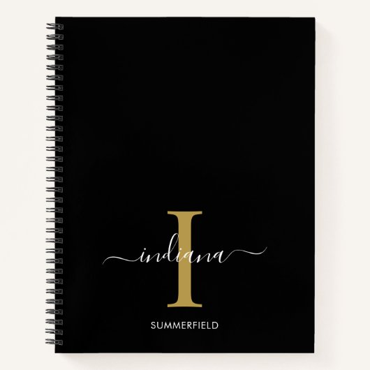 Minimalistisch Monogram Goud Witte Script Naam Notitieboek (Voorkant)