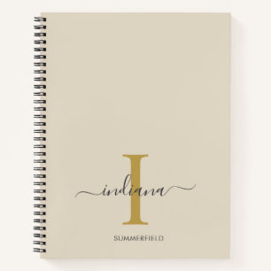 Minimalistisch Monogram Goudgrijs Script Naam Notitieboek