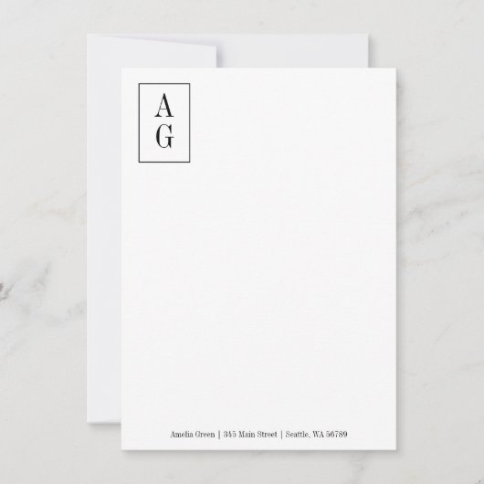 Minimalistisch monogram Initiaal Adres Professiona Notitiekaartje (Voorkant)