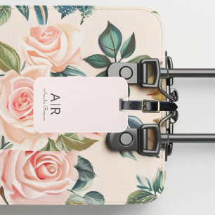 Minimalistisch Monogram Initiaal & Naam Pastel Roz Bagagelabel