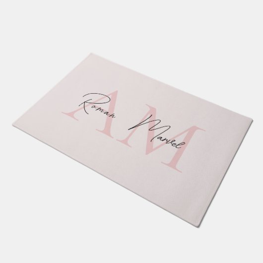 Minimalistisch Monogram Initiaal & Naam Pastel Roz Deurmat (Schuin)