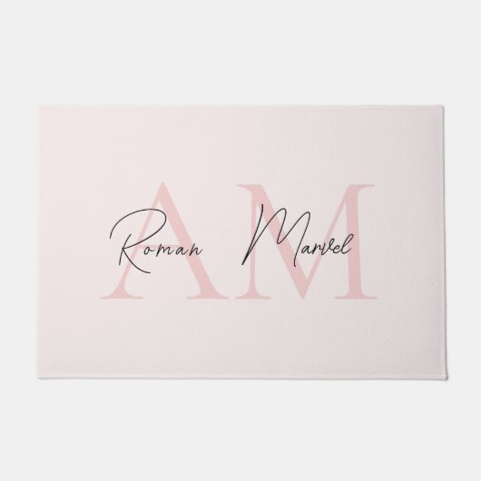 Minimalistisch Monogram Initiaal & Naam Pastel Roz Deurmat (Voorkant)