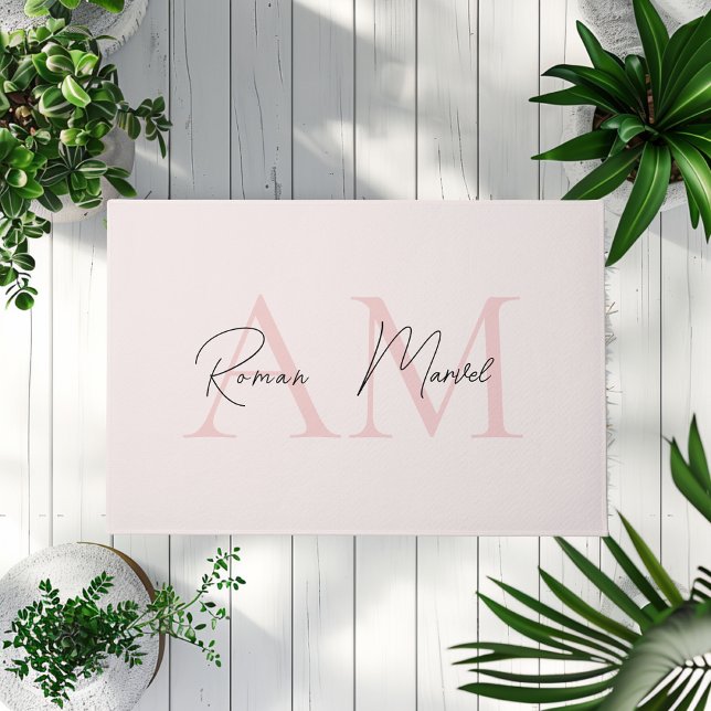 Minimalistisch Monogram Initiaal & Naam Pastel Roz Deurmat (Creator heeft geüpload)