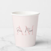 Minimalistisch Monogram Initiaal & Naam Pastel Roz Papieren Bekers (Voorkant)