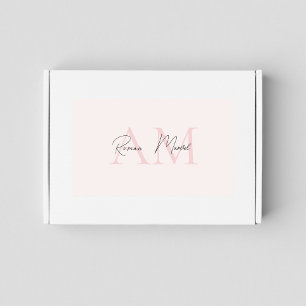 Minimalistisch Monogram Initiaal & Naam Pastel Roz Rechthoekige Sticker