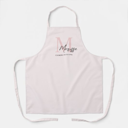 Minimalistisch Monogram Initiaal & Naam Pastel Roz Schort (Voorkant)