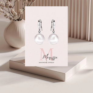 Minimalistisch Monogram Initiaal & Naam Pastel Roz Visitekaartje