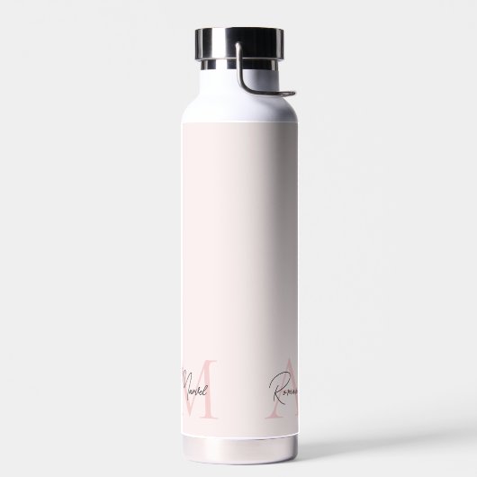 Minimalistisch Monogram Initiaal & Naam Pastel Roz Waterfles (Links)