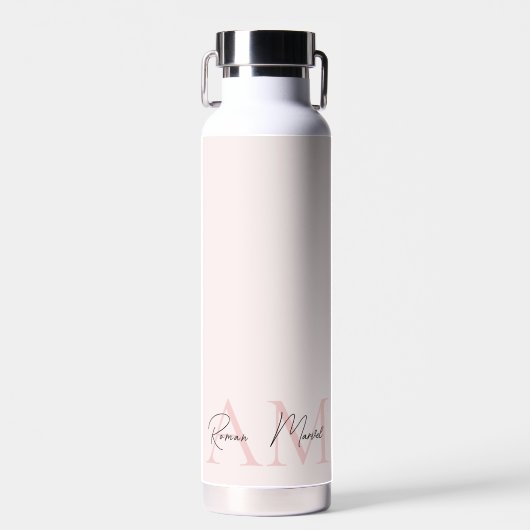 Minimalistisch Monogram Initiaal & Naam Pastel Roz Waterfles (Voorkant)