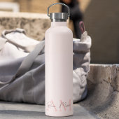 Minimalistisch Monogram Initiaal & Naam Pastel Roz Waterfles