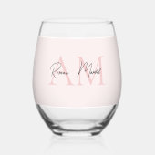 Minimalistisch Monogram Initiaal & Naam Pastel Roz Wijnglas Zonder Voet (Voorkant)
