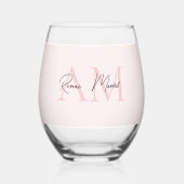 Minimalistisch Monogram Initiaal & Naam Pastel Roz Wijnglas Zonder Voet (Achterkant)