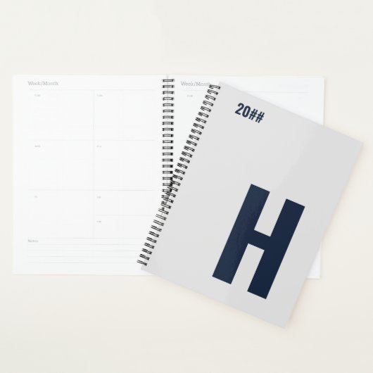 Minimalistisch Monogram Initiaal Silver Grey Blue  Planner (Display)