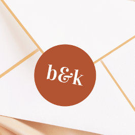 Minimalistisch monogram Initialen Terracotta Weddi Ronde Sticker