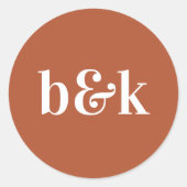 Minimalistisch monogram Initialen Terracotta Weddi Ronde Sticker (Voorkant)