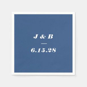 Minimalistisch Monogram Kobalt Blauw Huwelijk Cust Servet