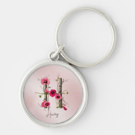 Minimalistisch Monogram Letter H met Poppies & Vin Sleutelhanger