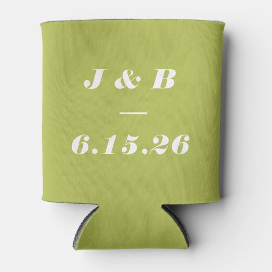 Minimalistisch monogram Limoen Chartreuse Weddensc Blikjeskoeler (Voorkant)