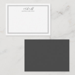 Minimalistisch monogram met twee randen grijs en w notitiekaartje