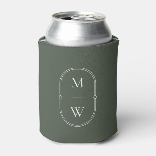 Minimalistisch Monogram Mos Groene Bruiloft Blikjeskoeler (Blikje Voorkant)