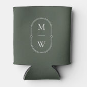 Minimalistisch Monogram Mos Groene Bruiloft Blikjeskoeler (Voorkant)