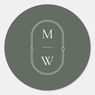 Minimalistisch Monogram Mos Groene Bruiloft Ronde Sticker