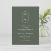Minimalistisch Monogram Mos Groene Bruiloft Save The Date (Staand voorkant)