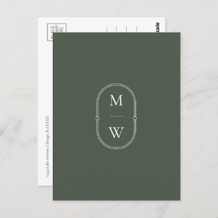 Minimalistisch Monogram Moss Green Bewaar de datum Briefkaart