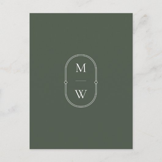 Minimalistisch Monogram Moss Green Bewaar de datum Briefkaart (Voorkant)