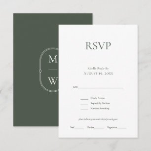 Minimalistisch Monogram Moss Groen Bruiloft RSVP K Kaartje