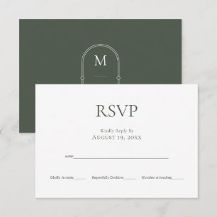 Minimalistisch Monogram Moss Groen Bruiloft RSVP K Kaartje