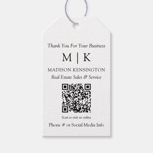Minimalistisch monogram of Logo Business QR Code t Cadeaulabel (Voorkant)
