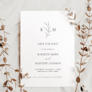 Minimalistisch Monogram Olive Leaf Branch Bruiloft Save The Date