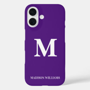 Minimalistisch Monogram Paarse & Wit Stijlvol Mode iPhone 16 Hoesje