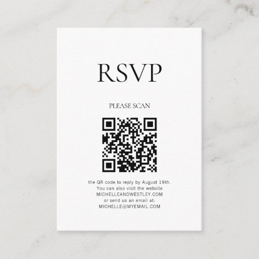 Minimalistisch Monogram QR Code Bruiloft RSVP Informatiekaartje (Voorkant)